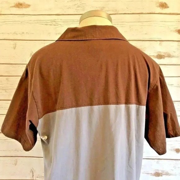 SPLIT Men Short Sleeve Polo Style Collar Brown Gray Casual Shirt Sz Extra Large - Picture 7 of 14